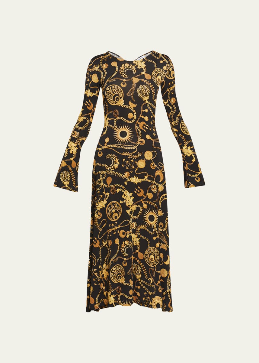 Marine Serre Printed Back-Drawstring Midi Dress