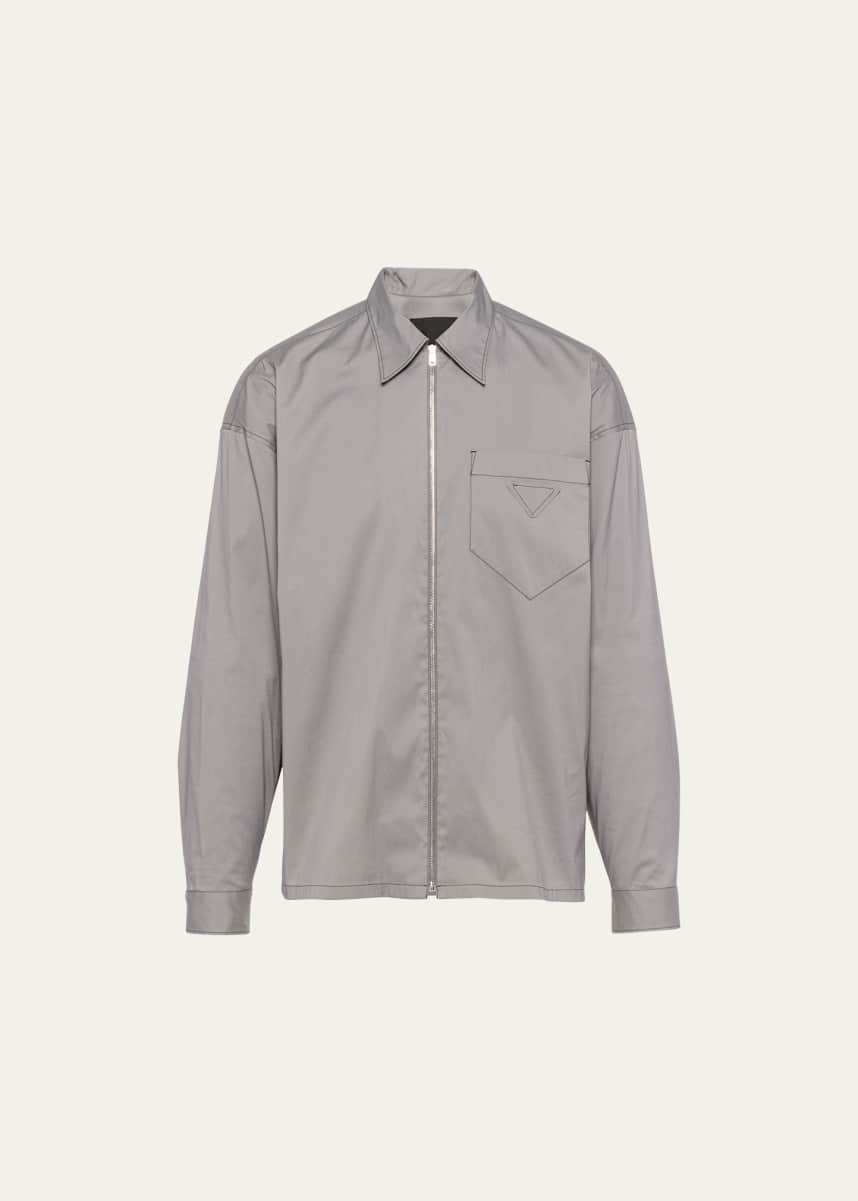 Prada Men's Full-Zip Stretch Poplin Shirt