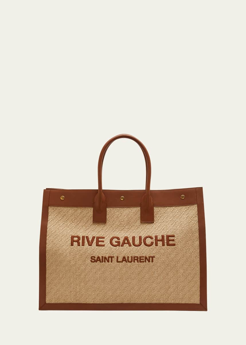 rive gauche large tote bag in printed canvas and leather