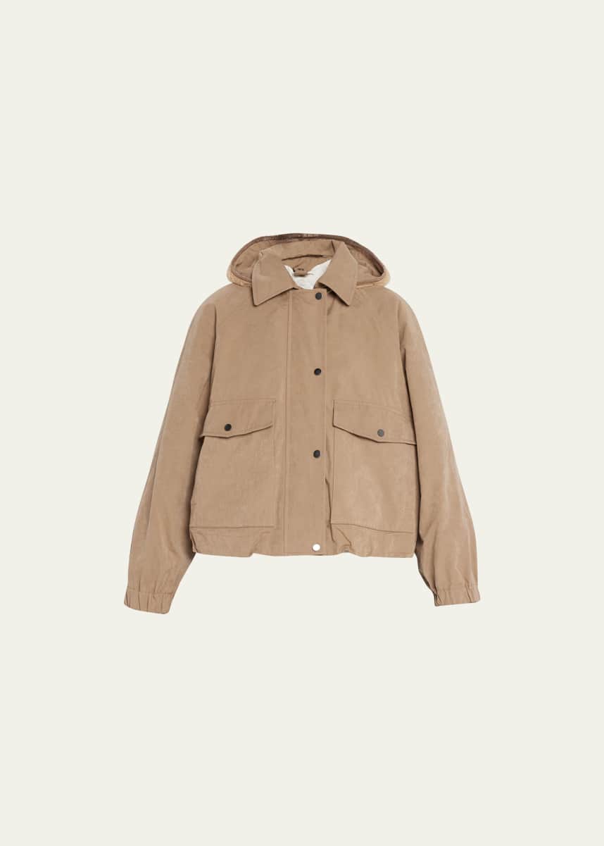 Brunello Cucinelli Padded Short Jacket with Faux Shearling Hood