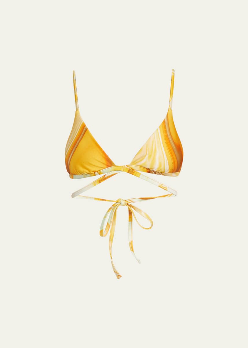 SIMKHAI Harlen Marble-Printed Strappy Bikini Top