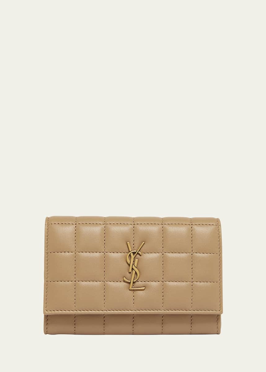 Saint Laurent YSL Monogram Flap Small Wallet in Quilted Smooth Leather