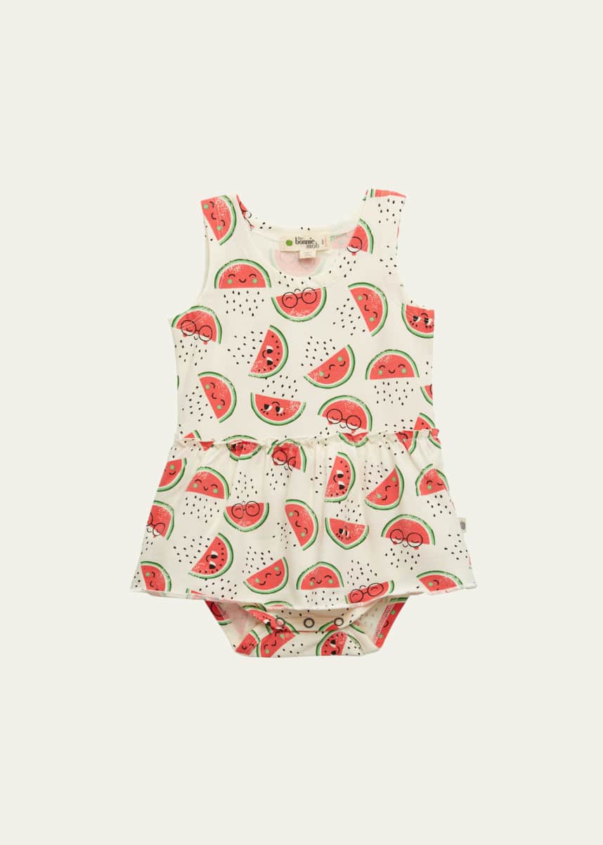 bonniemob Girl's Watermelon-Print Peplum Bodysuit, Size Newborn-18M