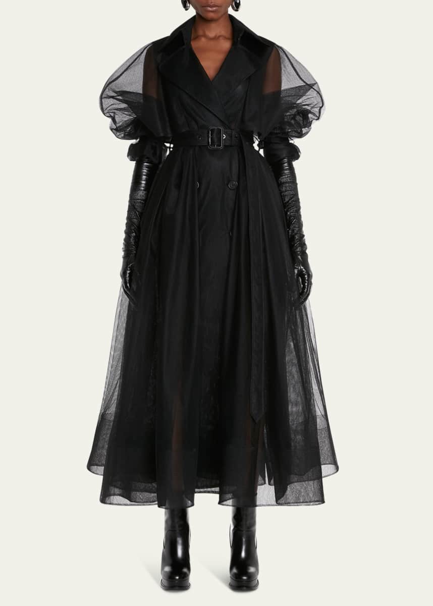 Alexander McQueen Sheer Tulle Trench Coat with Long Belt