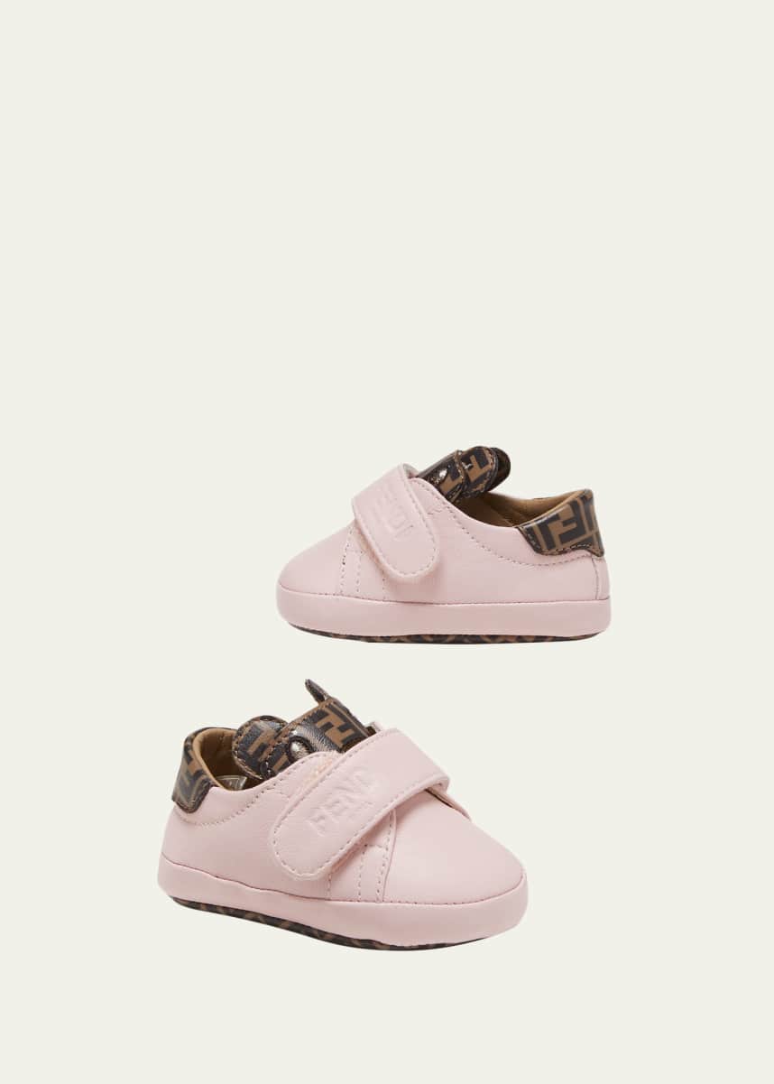 Fendi Kid's Baby Velcro Txt Logo Crib Shoe W Ff Detail, Size 0M-12 M