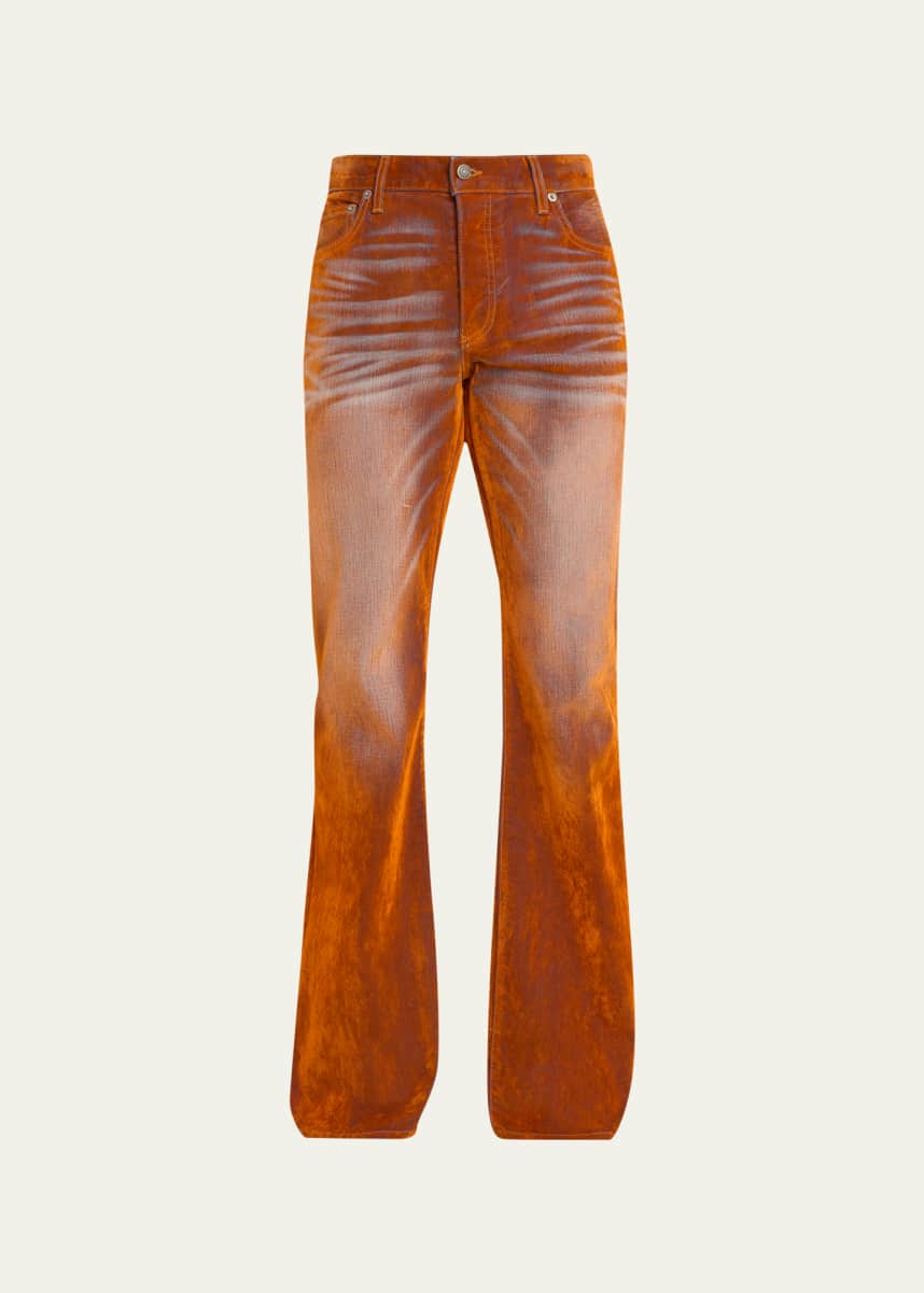 Cout De La Liberte Men's Iridescent Velvet Stretch Flared Jeans