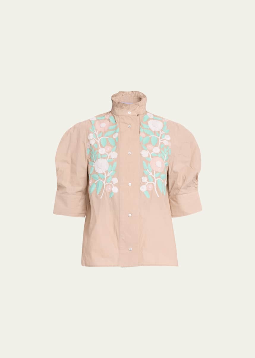 Thierry Colson Vita Floral-Embroidered High-Neck Blouse