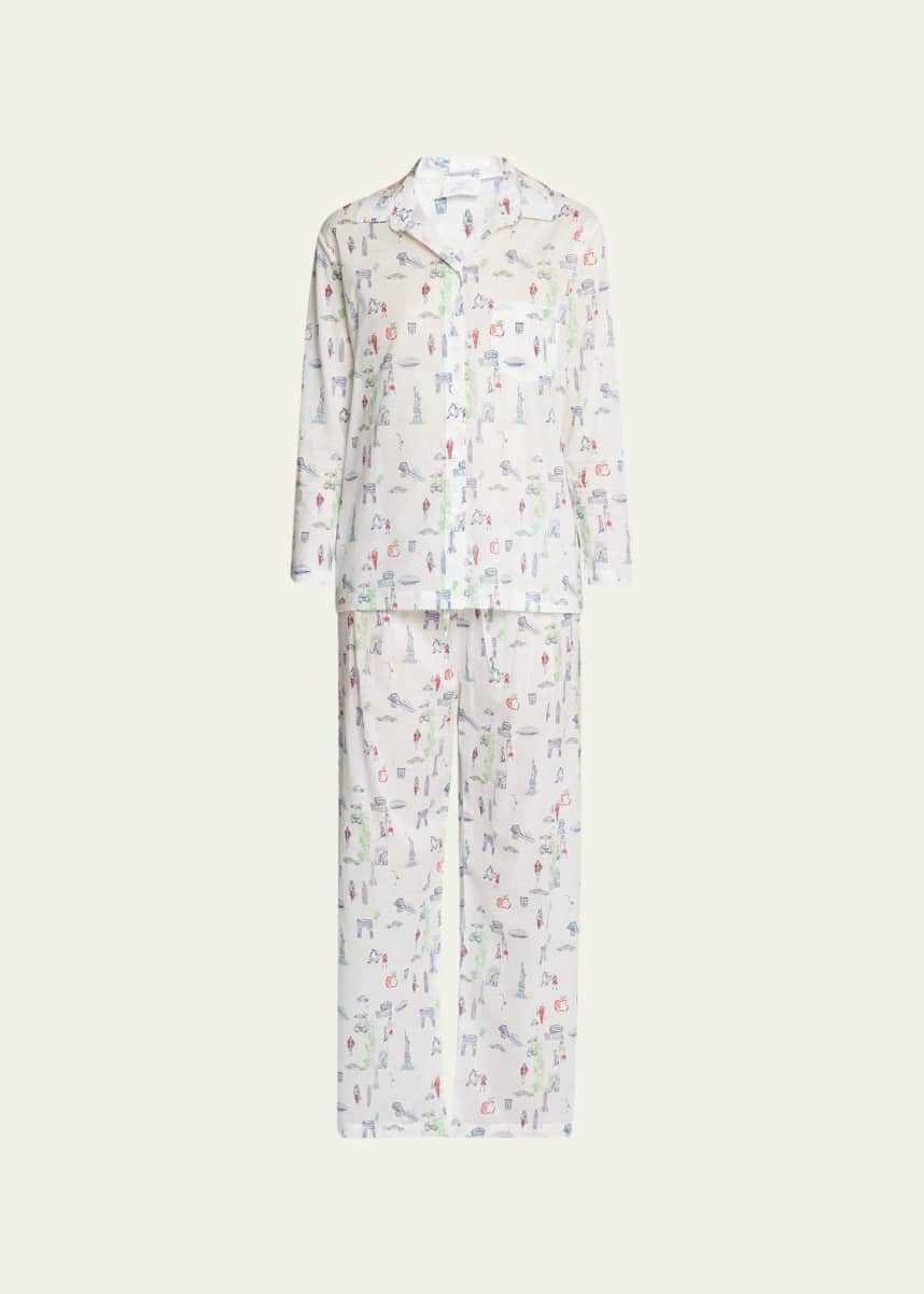 Pour Les Femmes NYC Icon Map-Print Egyptian Cotton Pajama Set