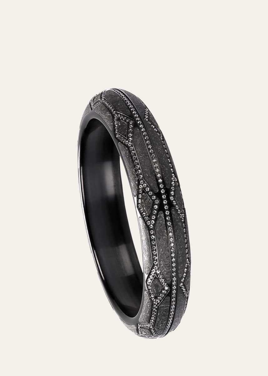 Boghossian White Gold & Carbon Fiber Bangle Bracelet with White Sapphire, Size 60mm