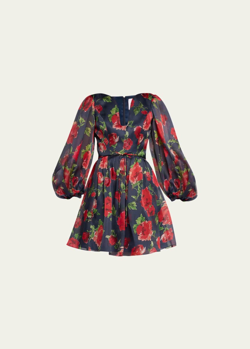 Carolina Herrera Floral Print Mini Dress with Balloon Sleeves