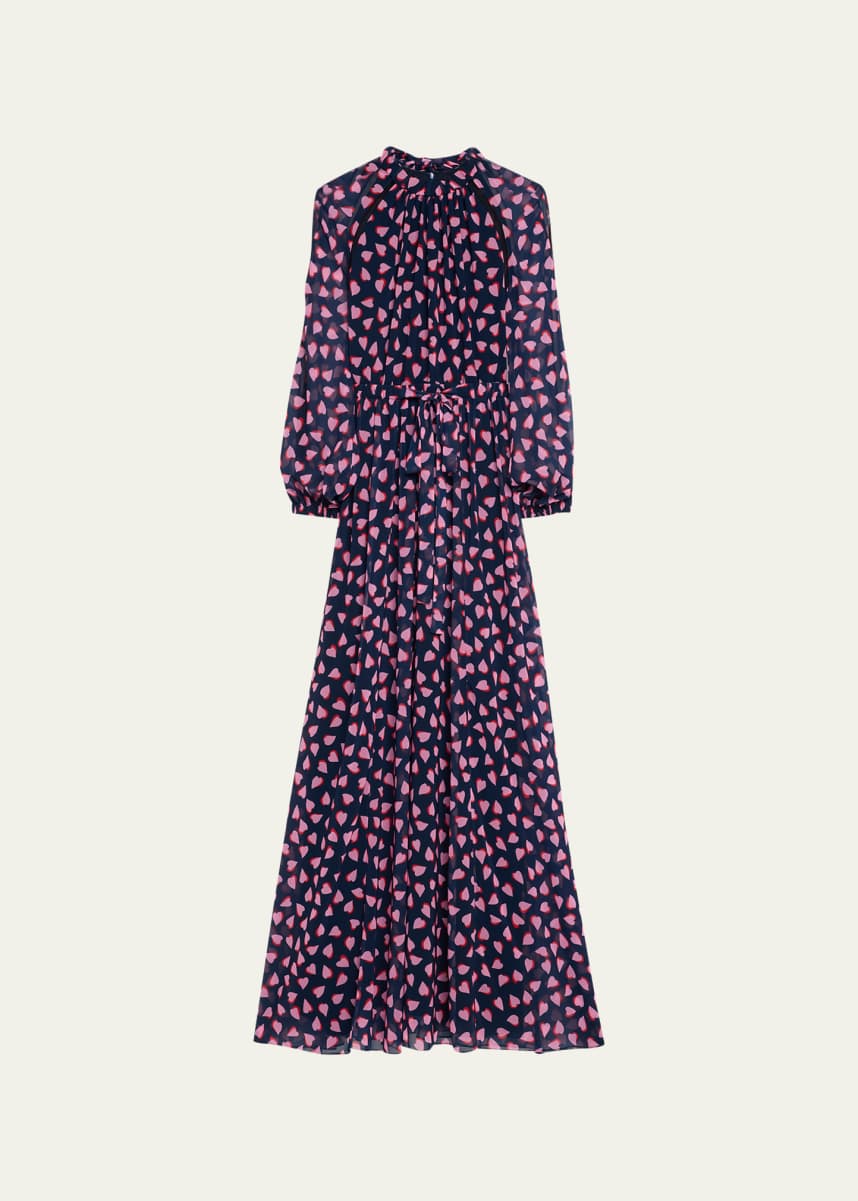 Carolina Herrera Gathered Waist Heart Printed Gown with Tie Neck