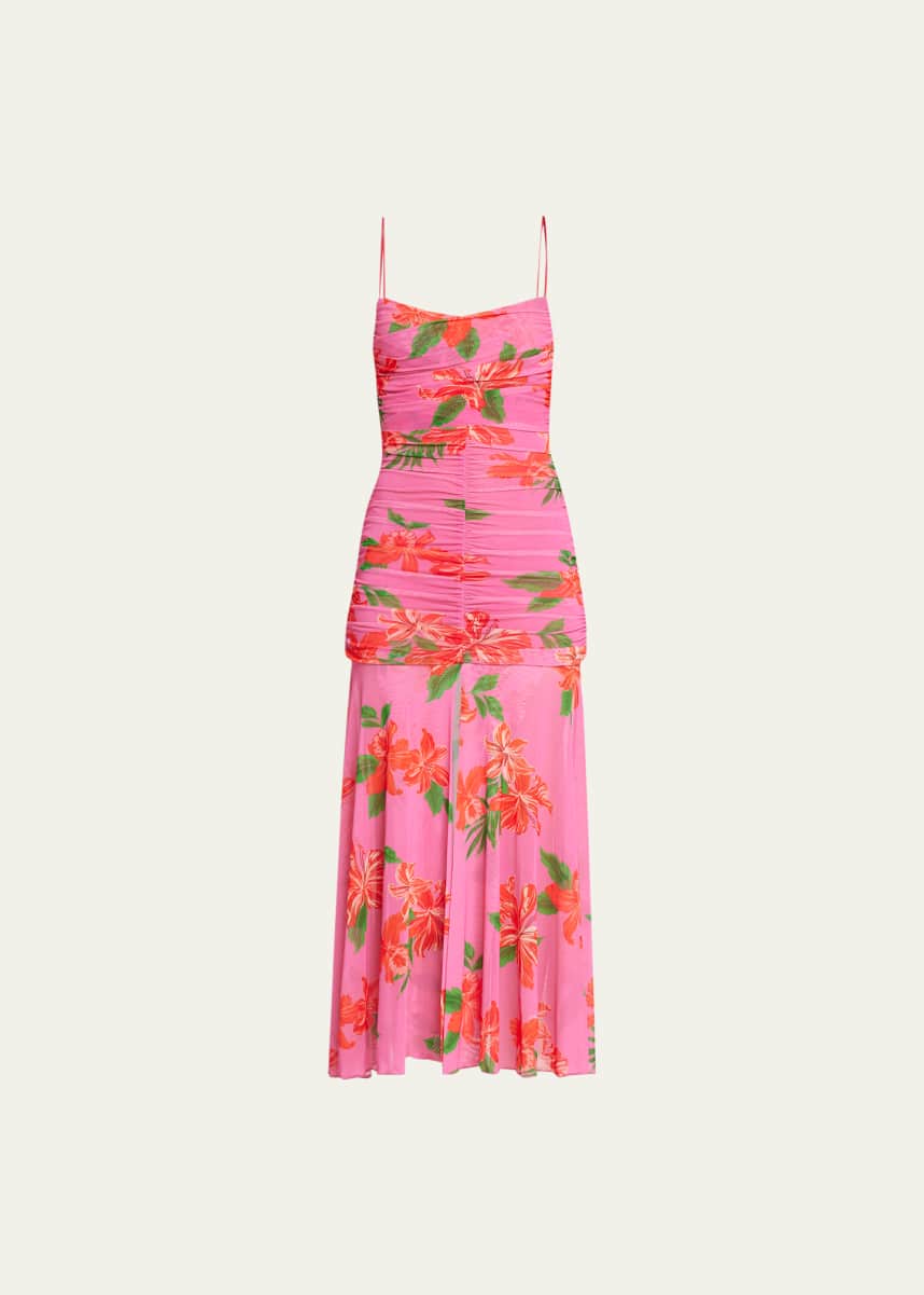 PINKO Floral Mesh Spaghetti-Strap Midi Dress