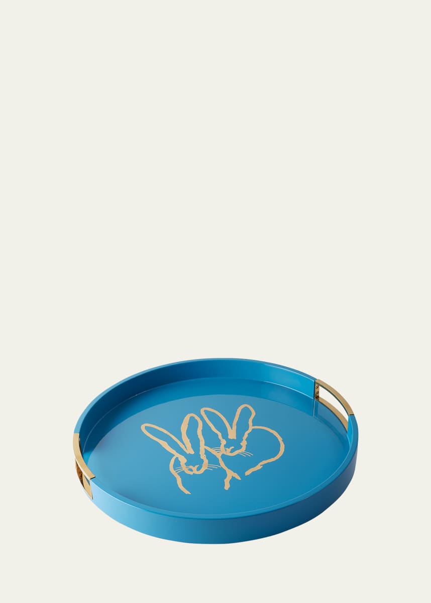 Hunt Slonem Bunny Drinks Lacquer Tray With Brass Handles