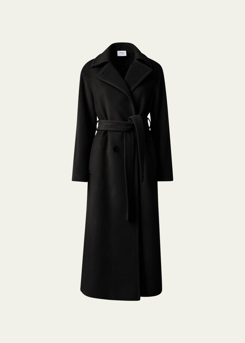Akris punto Long Double-Breast Belted Wool-Cashmere Coat