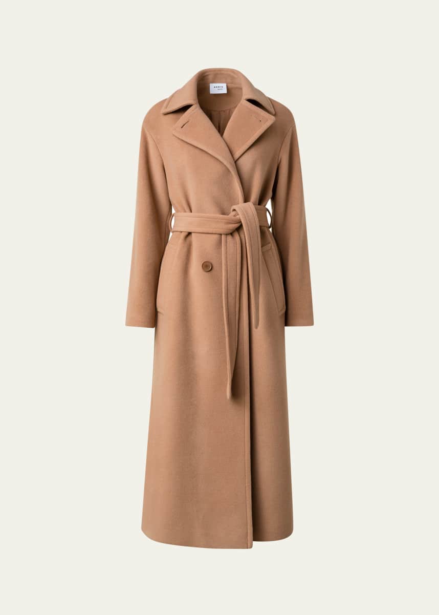 Akris punto Long Double-Breast Belted Wool-Cashmere Coat
