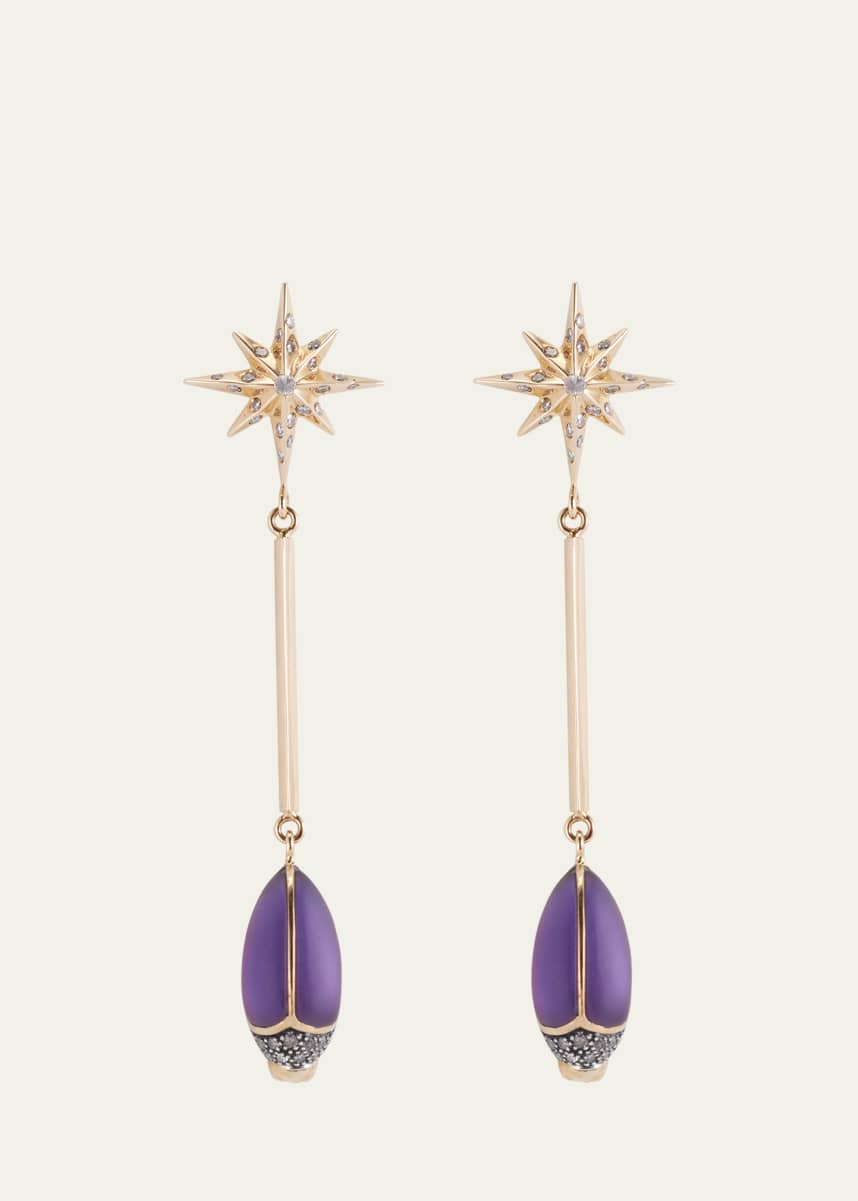 Bibi van der Velden 18K Yellow Gold Amethyst Scarab Drop Earrings with Diamonds