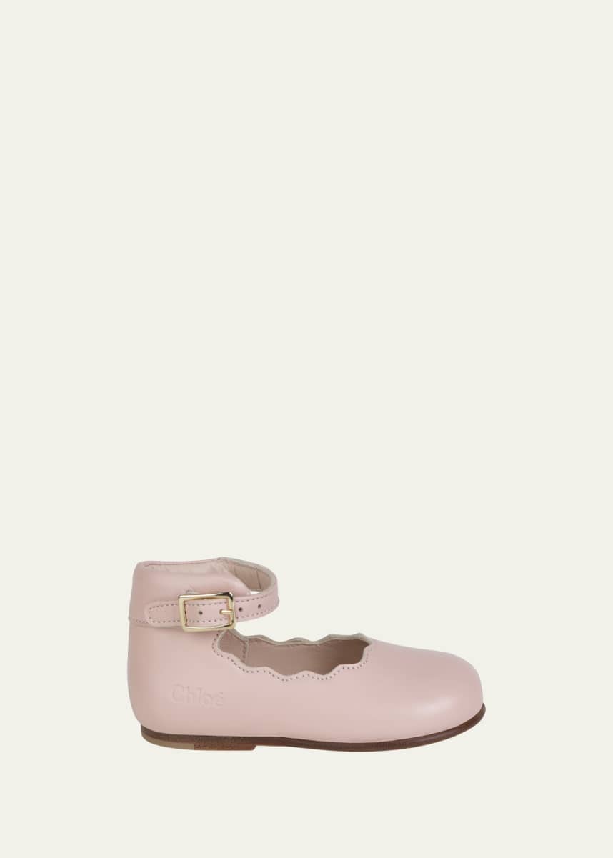 Chloe Girl's Scalloped Calf Leather Ballerina Flats, Baby/Toddlers