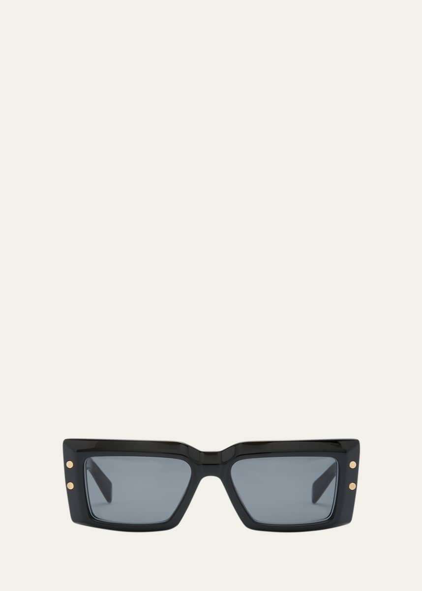 Balmain Imperial Black Acetate & Titanium Rectangle Sunglasses