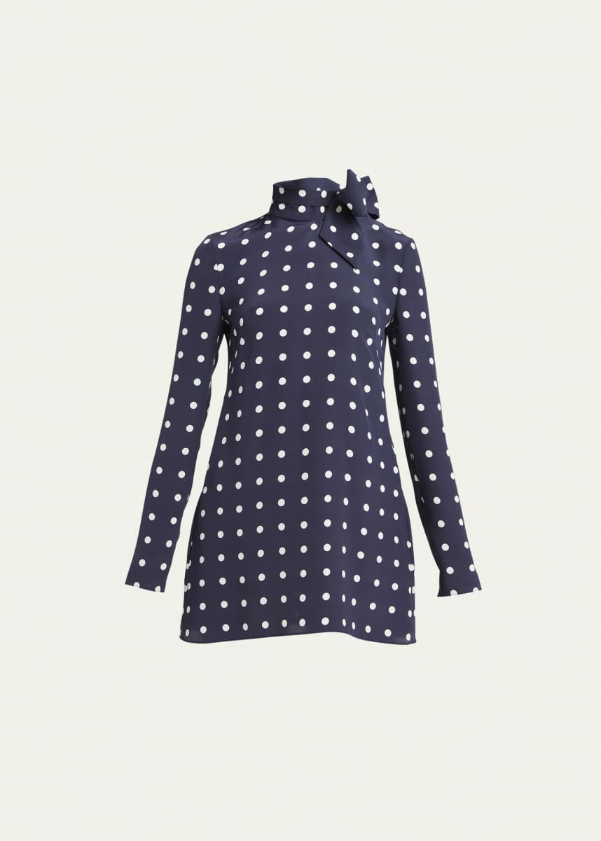 Valentino Garavani Polka Dot Crepe De Chine Mini Dress with Self-Tie Collar
