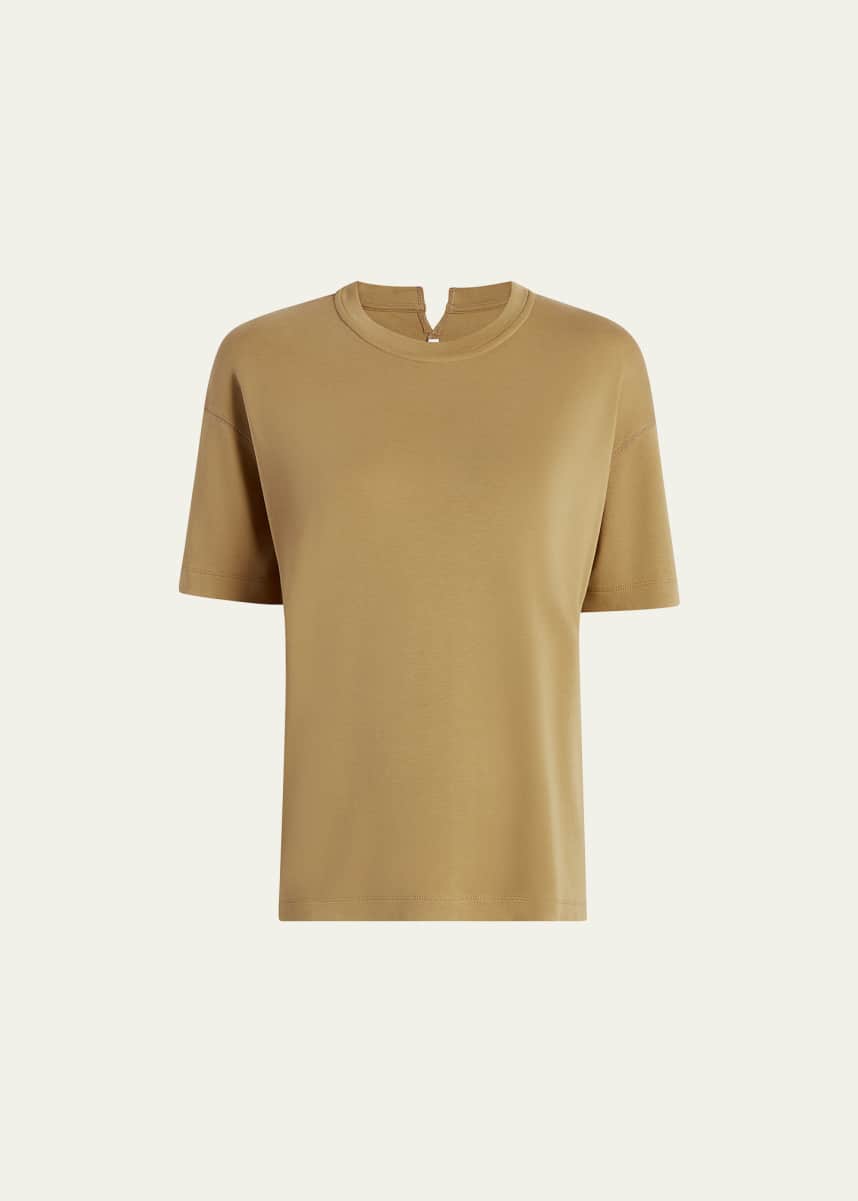 Another Tomorrow Luxe Seamed Cotton Short Sleeve T-Shirt