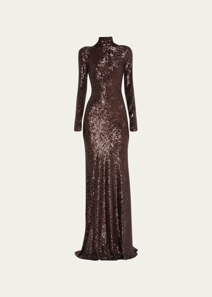 Naeem Khan Sequin-Embellished High-Neck Gown