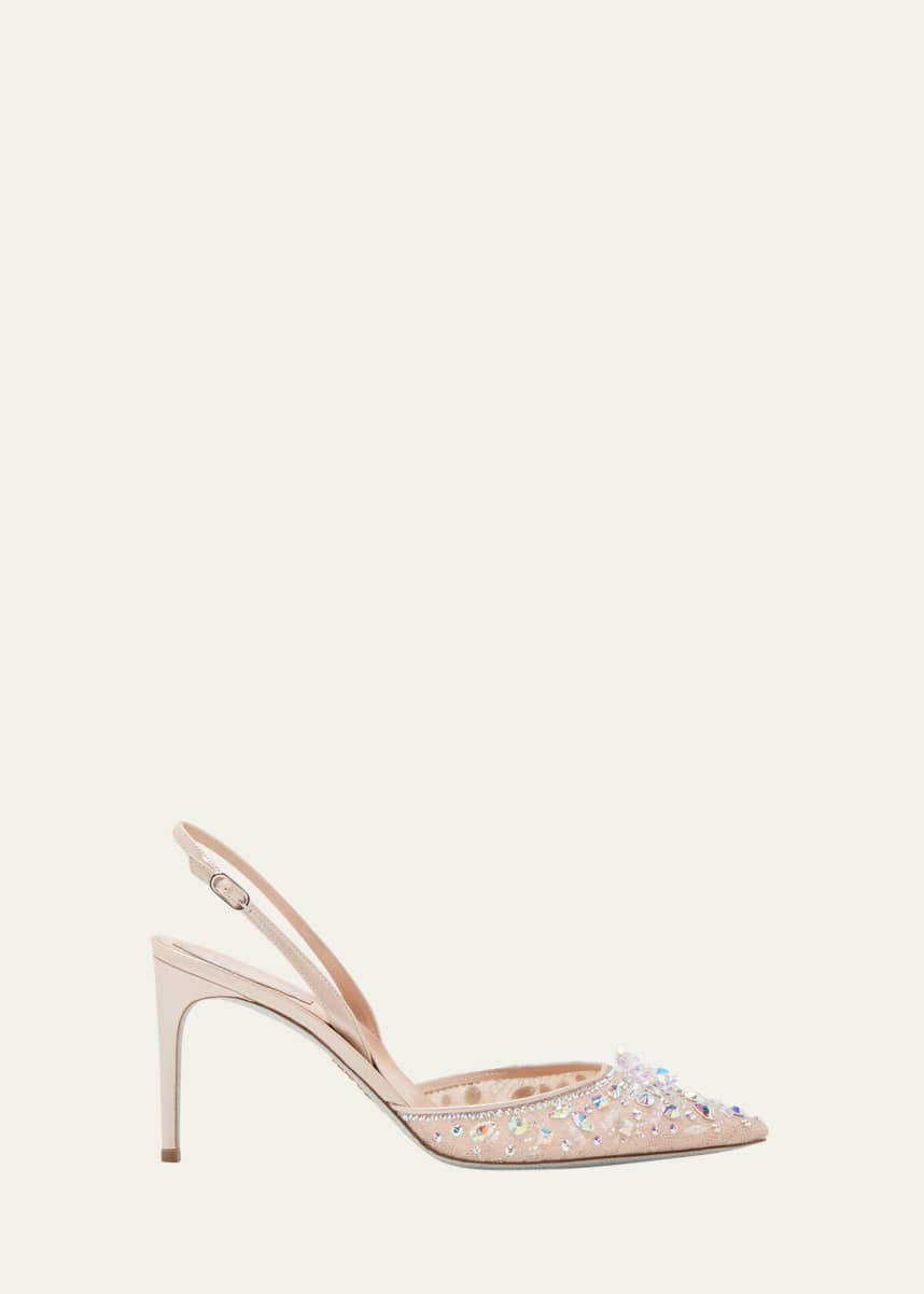 Rene Caovilla Crystal Lace Slingback Pumps