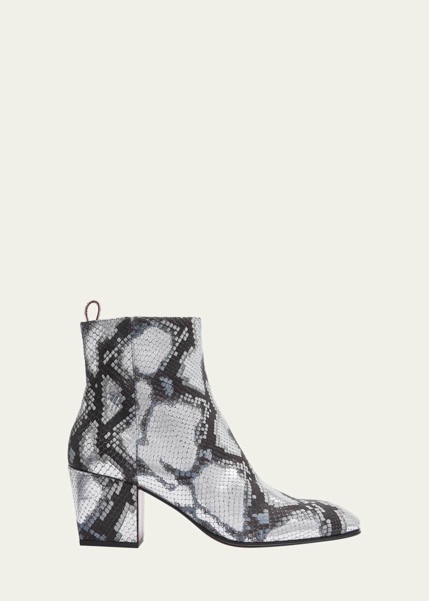 Christian Louboutin Men's Rosalio Snake-Print Calfskin Ankle Boots