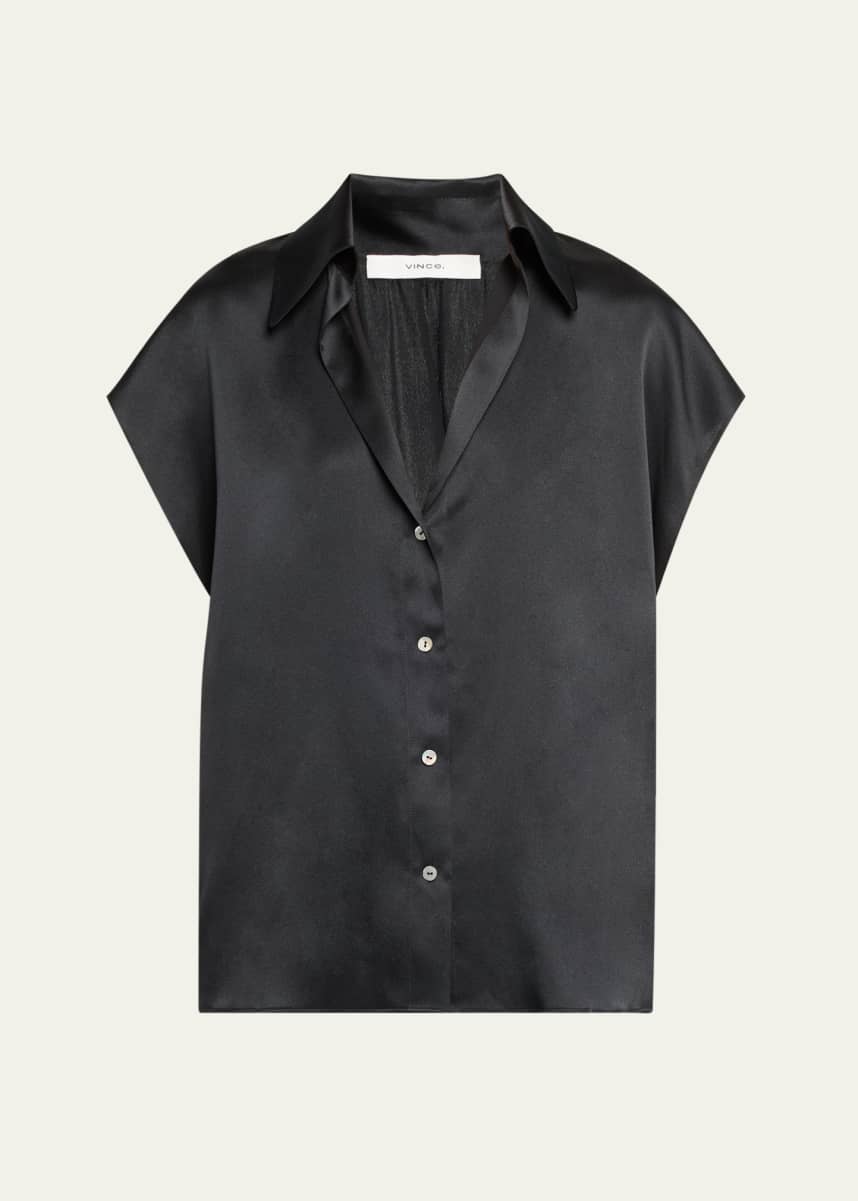 Vince Cap-Sleeve Ruched-Back Silk Blouse