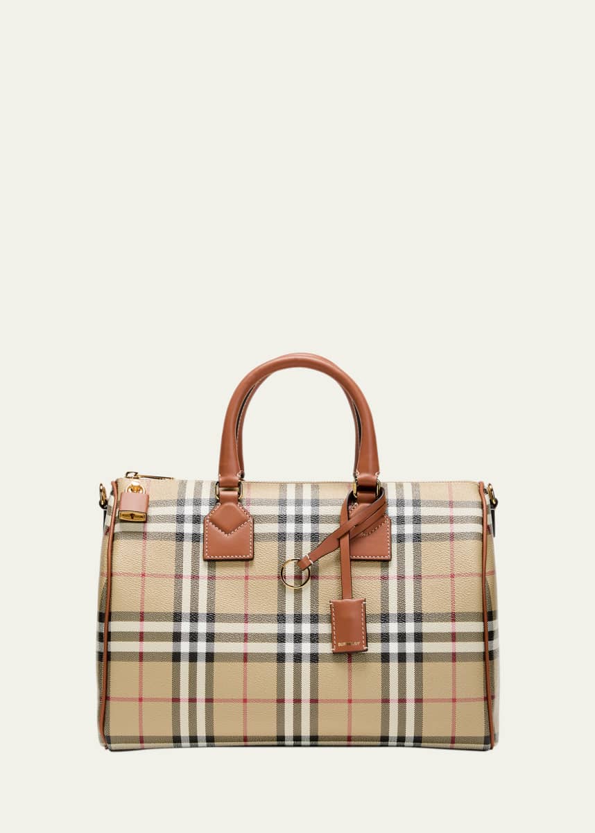 Burberry Check E-Canvas Bowling Top-Handle Bag