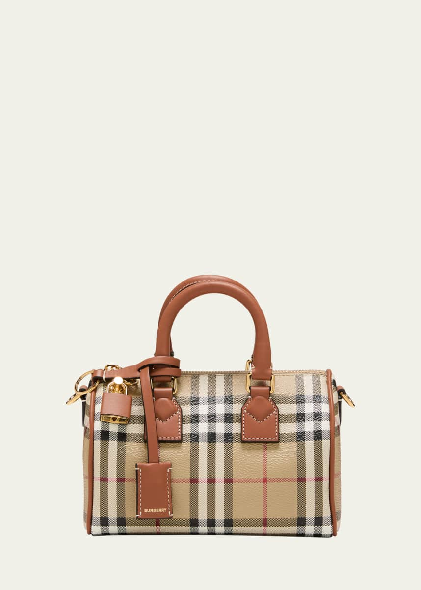 Burberry Check E-Canvas Bowling Top-Handle Bag