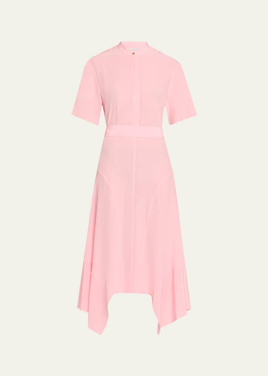 Stella McCartney Silk Crepe De Chine Midi Dress with Tie Belt