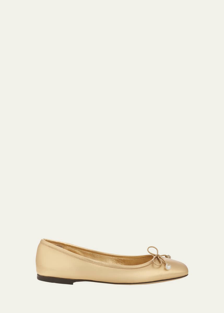 Jimmy Choo Elme Metallic Bow Ballerina Flats