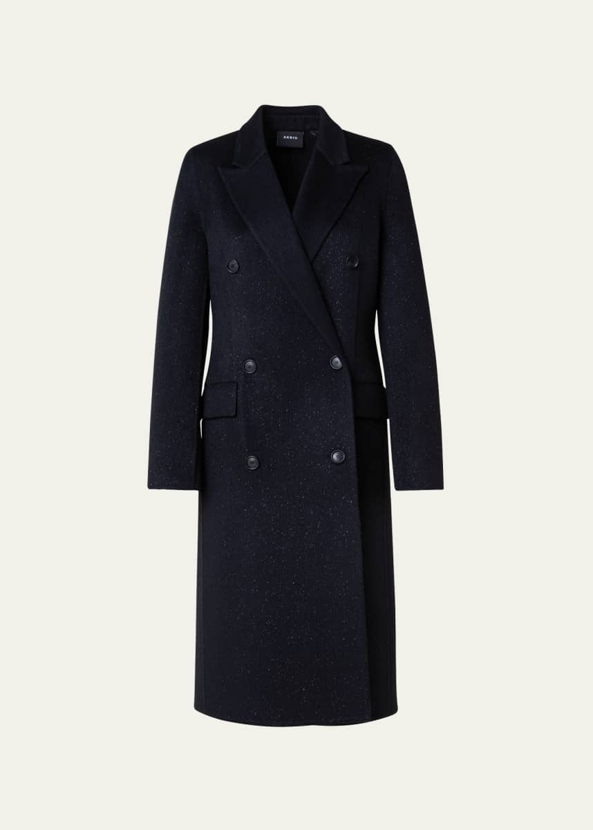 Akris Cashmere-Blend Long Peacoat with Lurex Detail