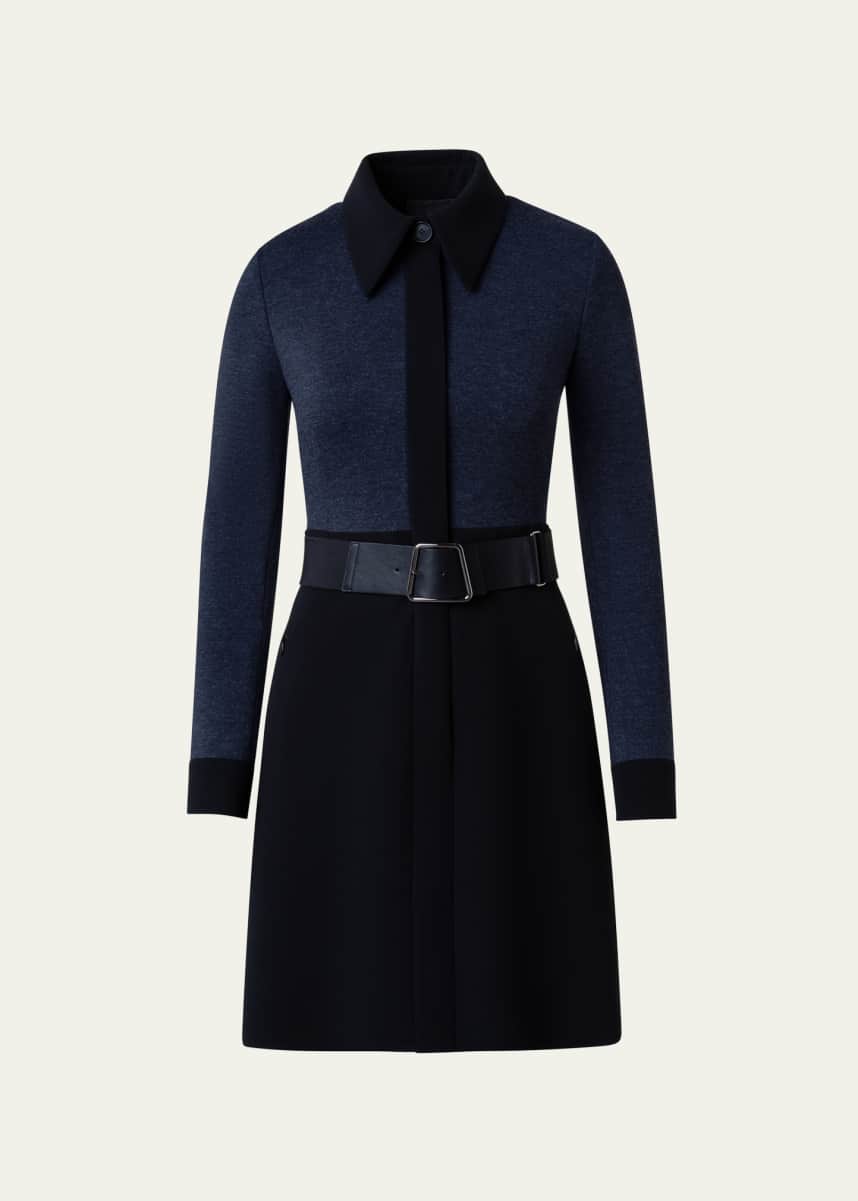 Akris Bicolor Mix-Media Mini Dress with Belt
