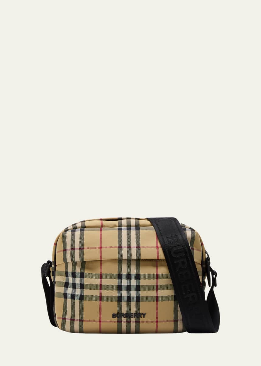 Burberry Small Check Knit Drawstring Bucket Bag