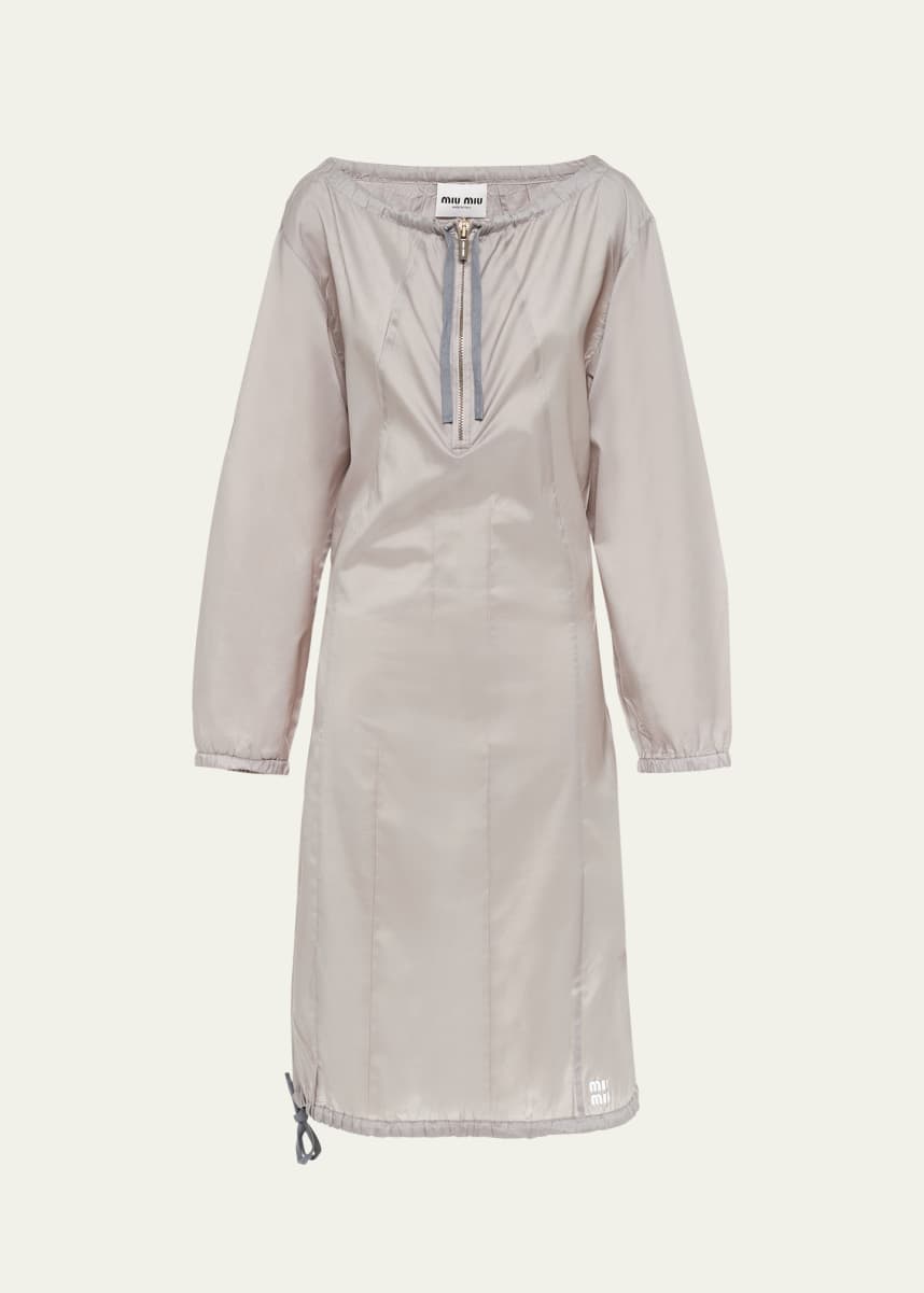 Miu Miu Half-Zip Midi Dress with Drawcord Hem