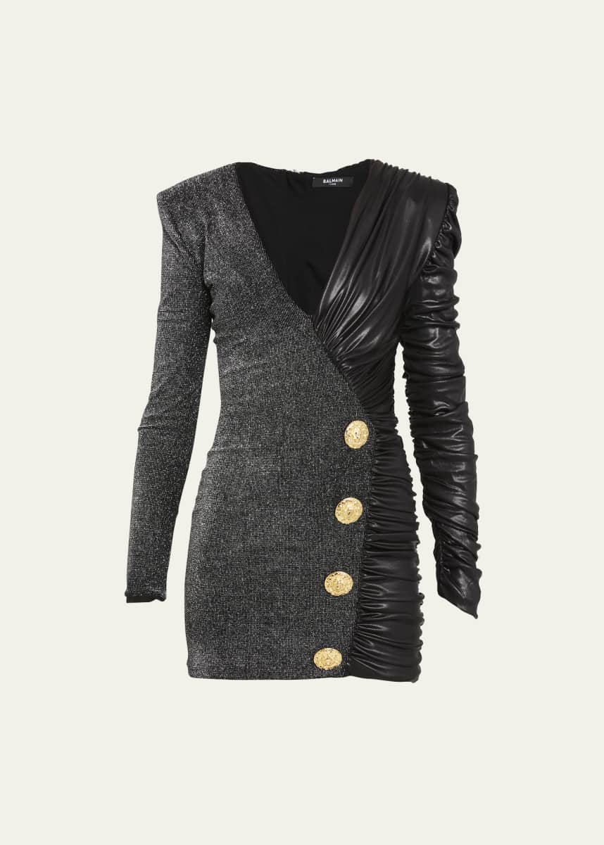 Balmain Mixed-Media Mini Wrap Dress