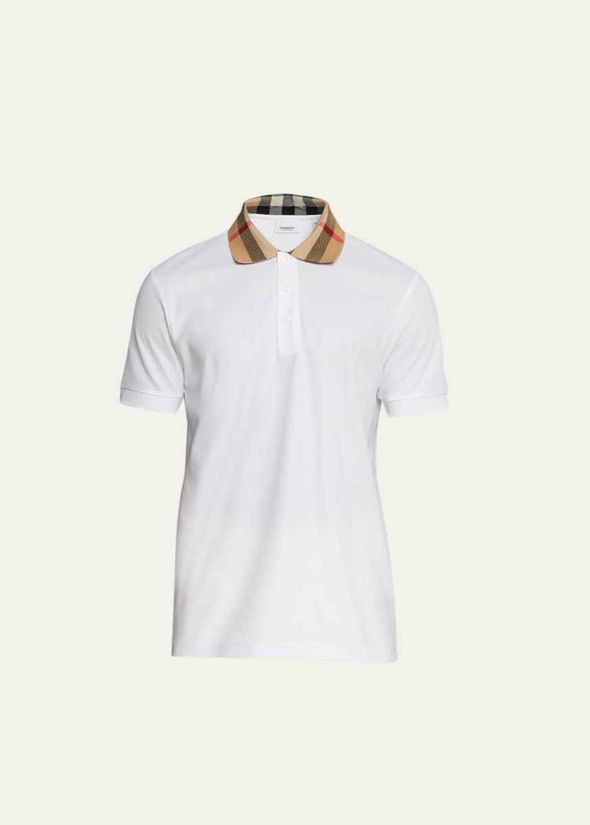 Burberry Men's Pique Polo Shirt with Check Collar