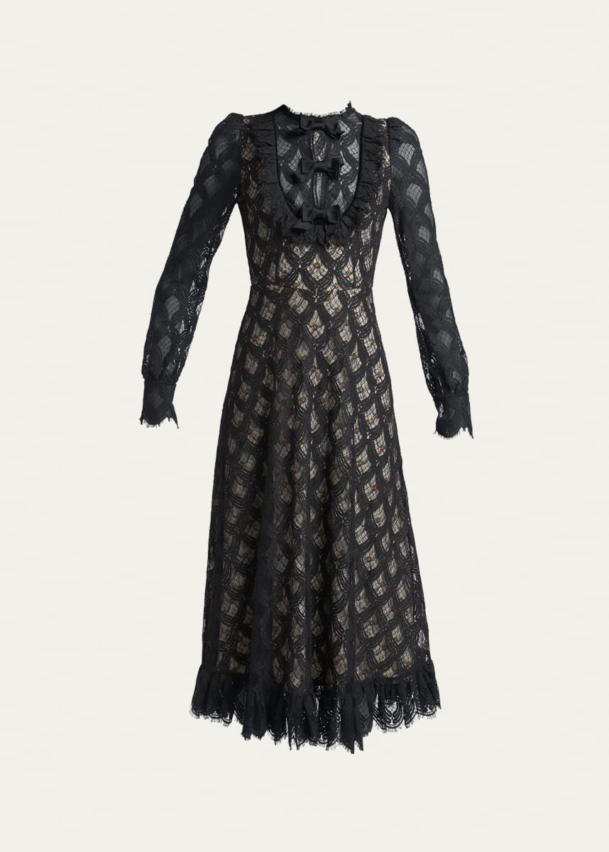Etro Lace Midi Dress with Tapestry Patterned Underlayer