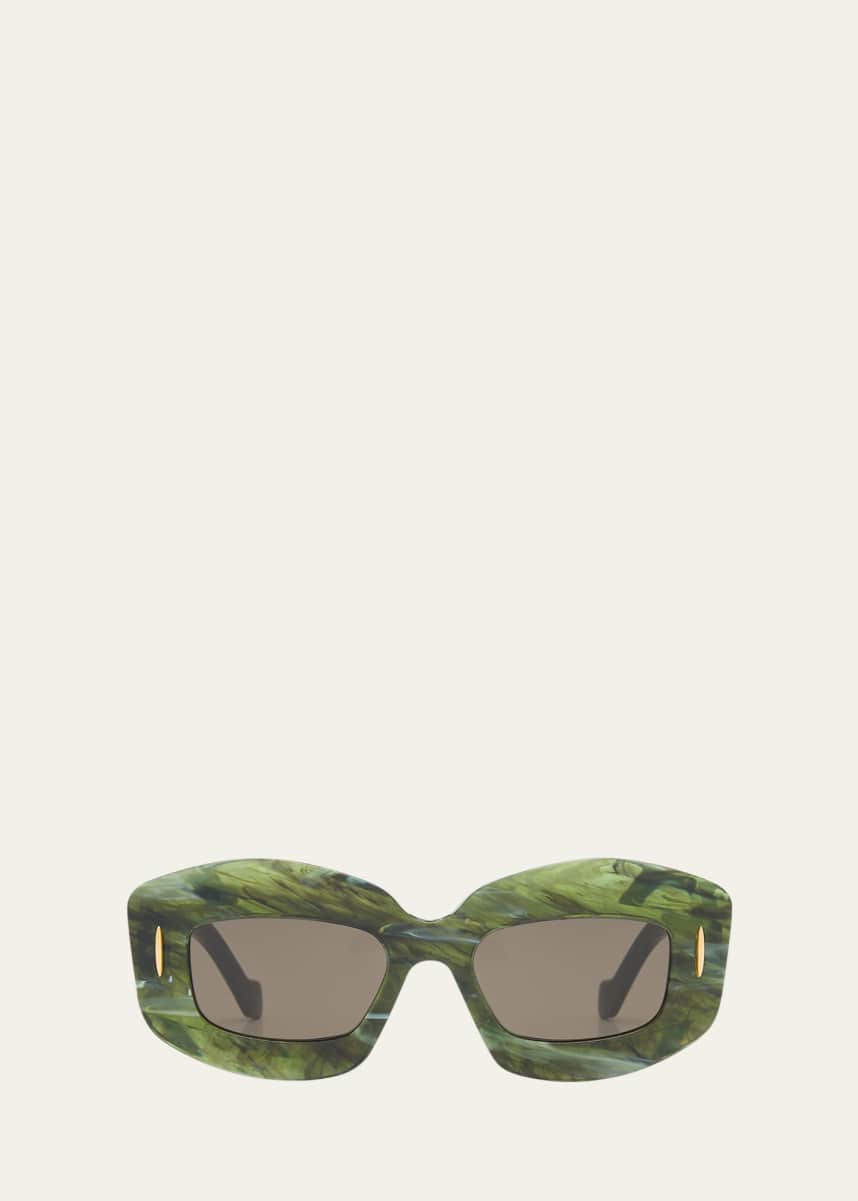 Loewe Emerald Green Acetate Rectangle Sunglasses With Golden Accents