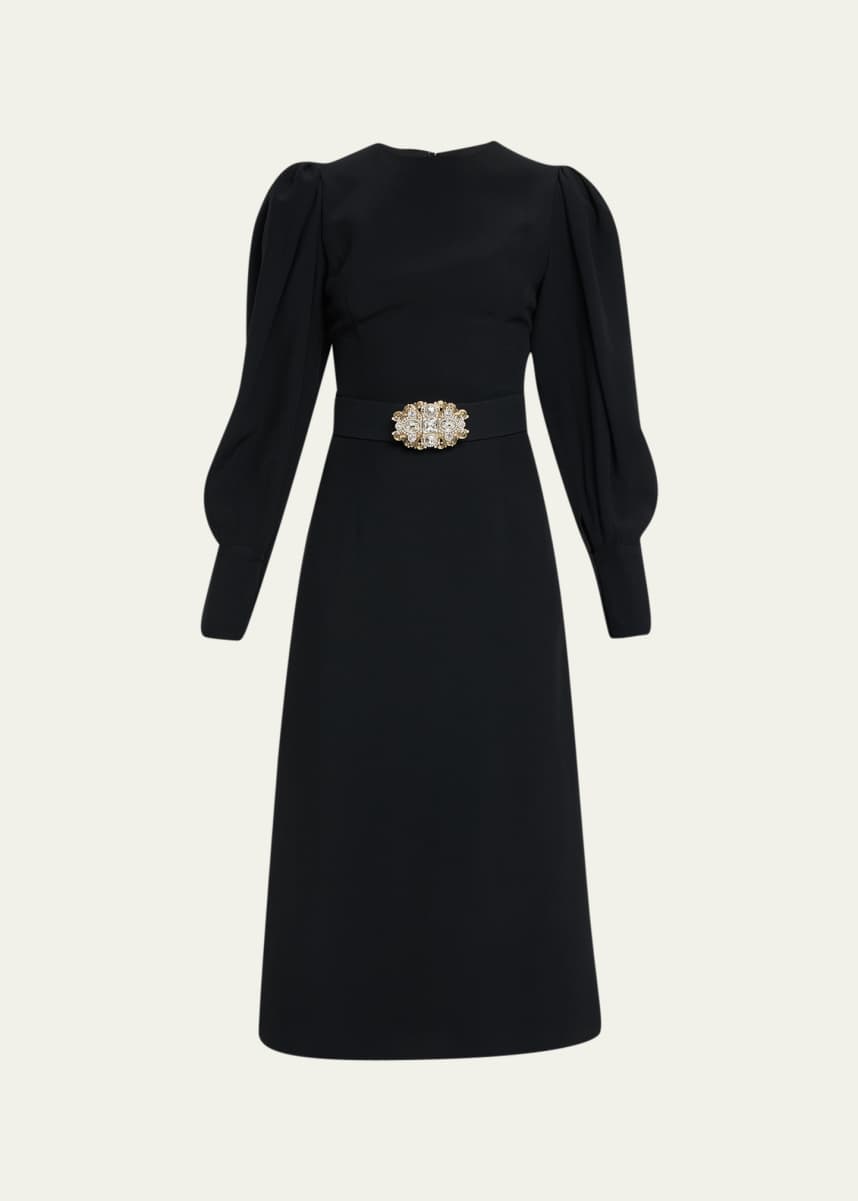 Andrew Gn Puff Slv Belted Midi Drs