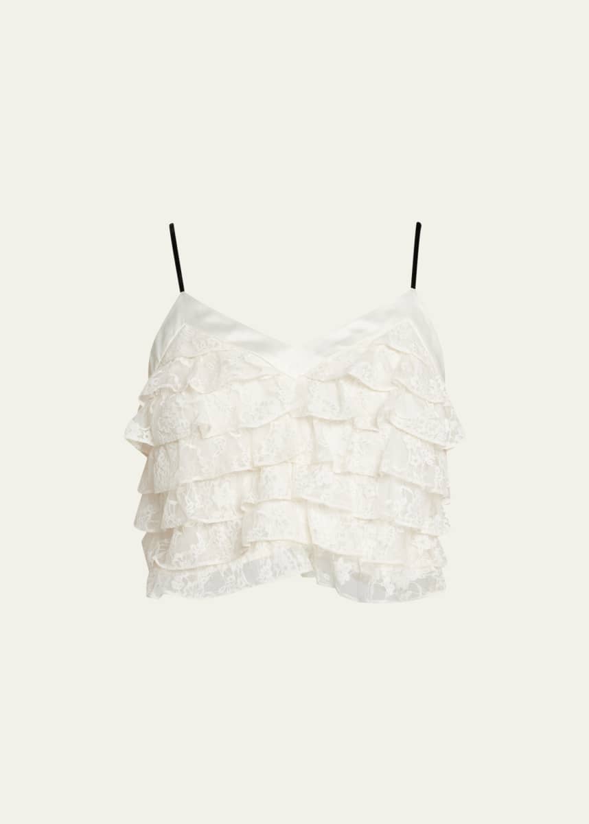 LoveShackFancy Malt Tiered Ruffle Lace Crop Top