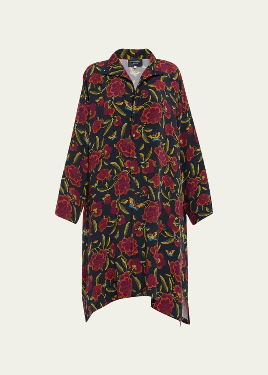 Eskandar Wide A-Line Shirt with Open Standup Collar