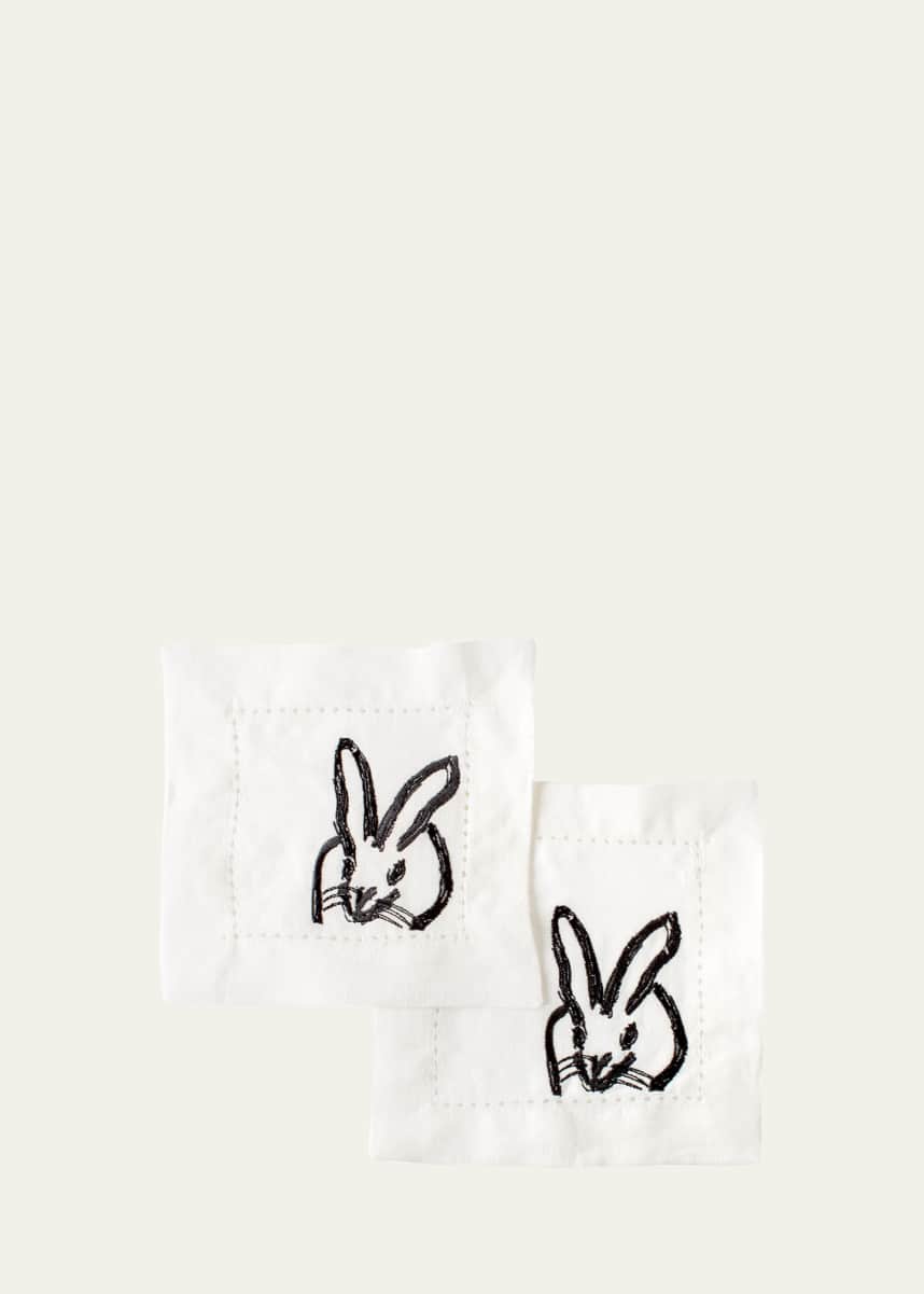 Hunt Slonem Painted Bunny Embroidered Linen Cocktail Napkins, Set of 6