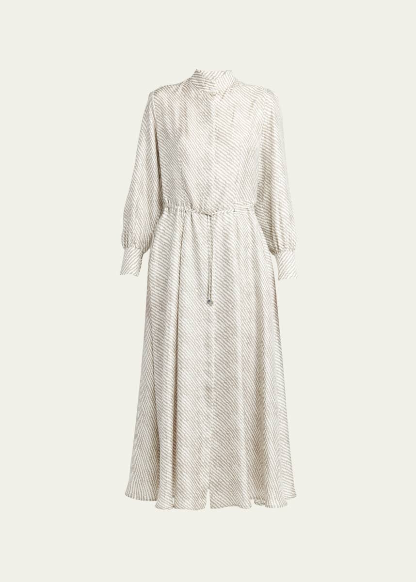 Kiton Printed Drawstring Silk Maxi Dress