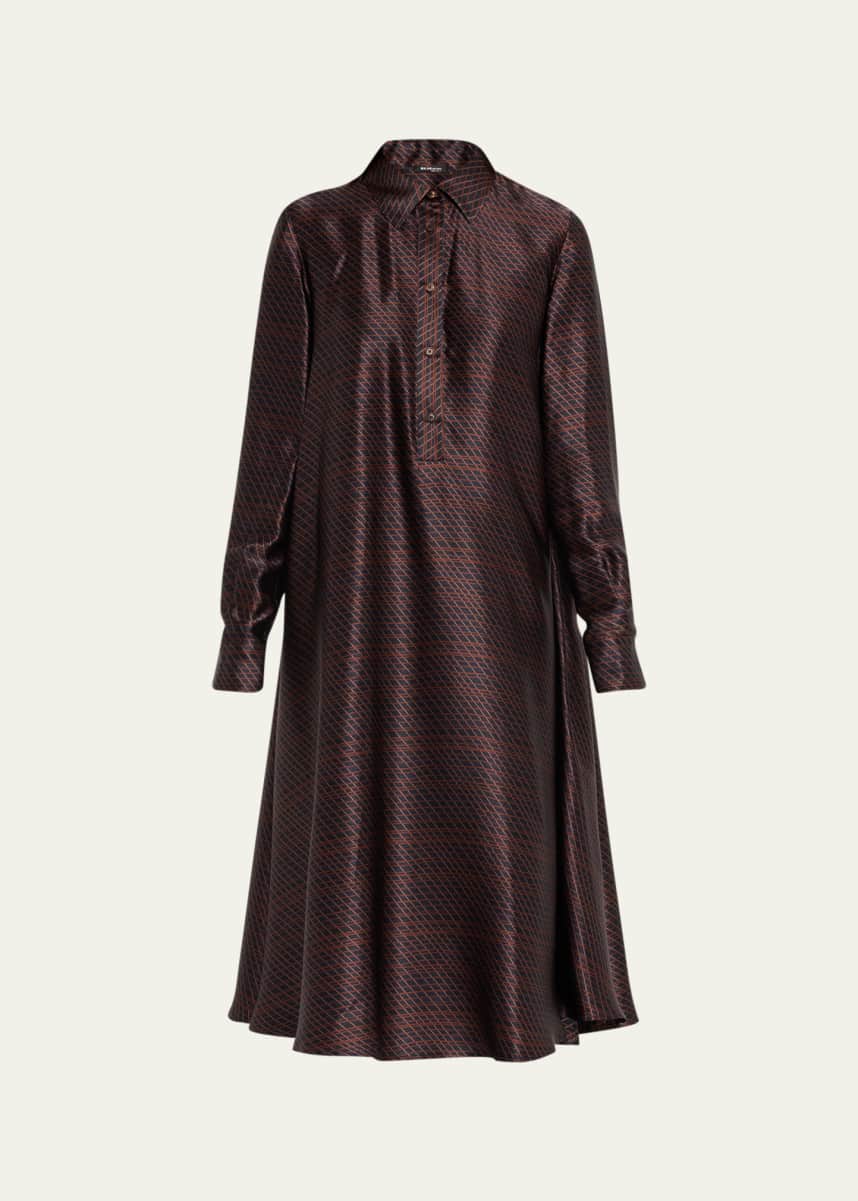 Kiton Diamond-Print Silk Midi Dress