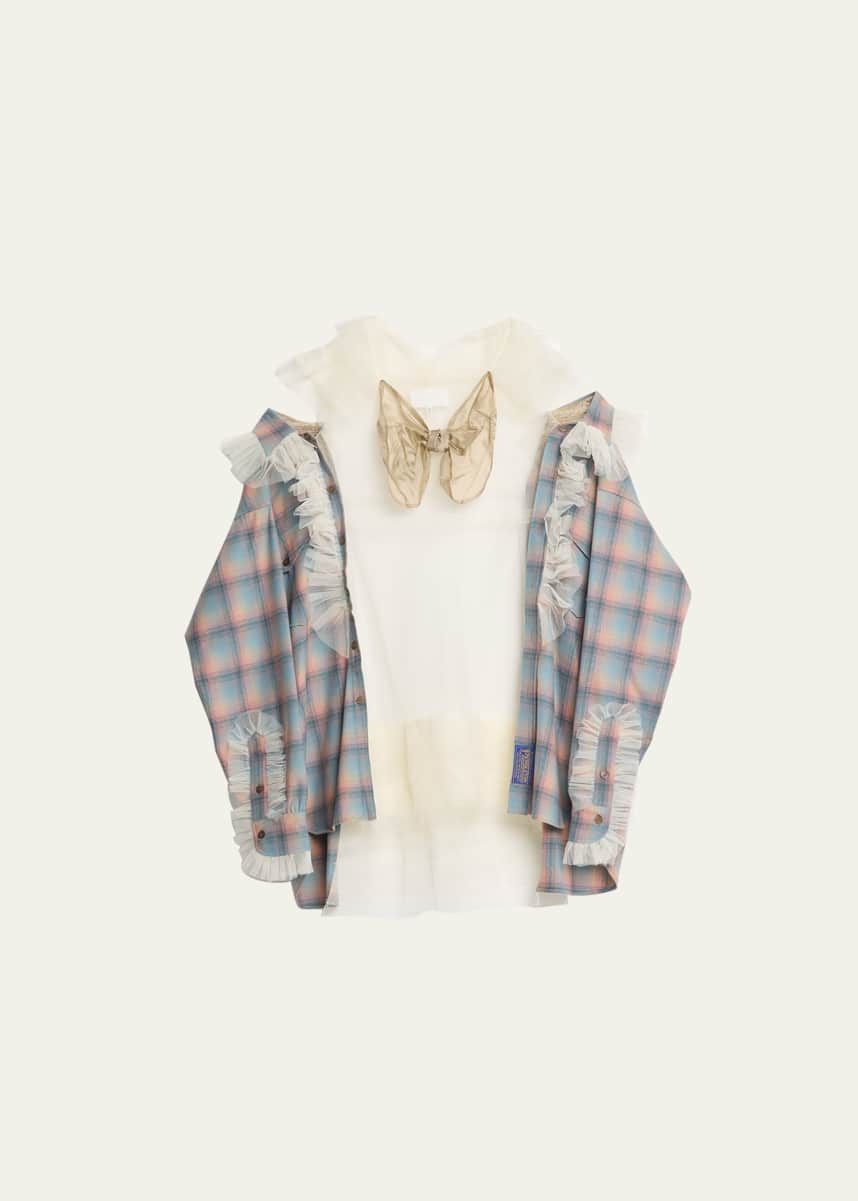 Maison Margiela Tulle Plaid Combo Ruffle Short Drs