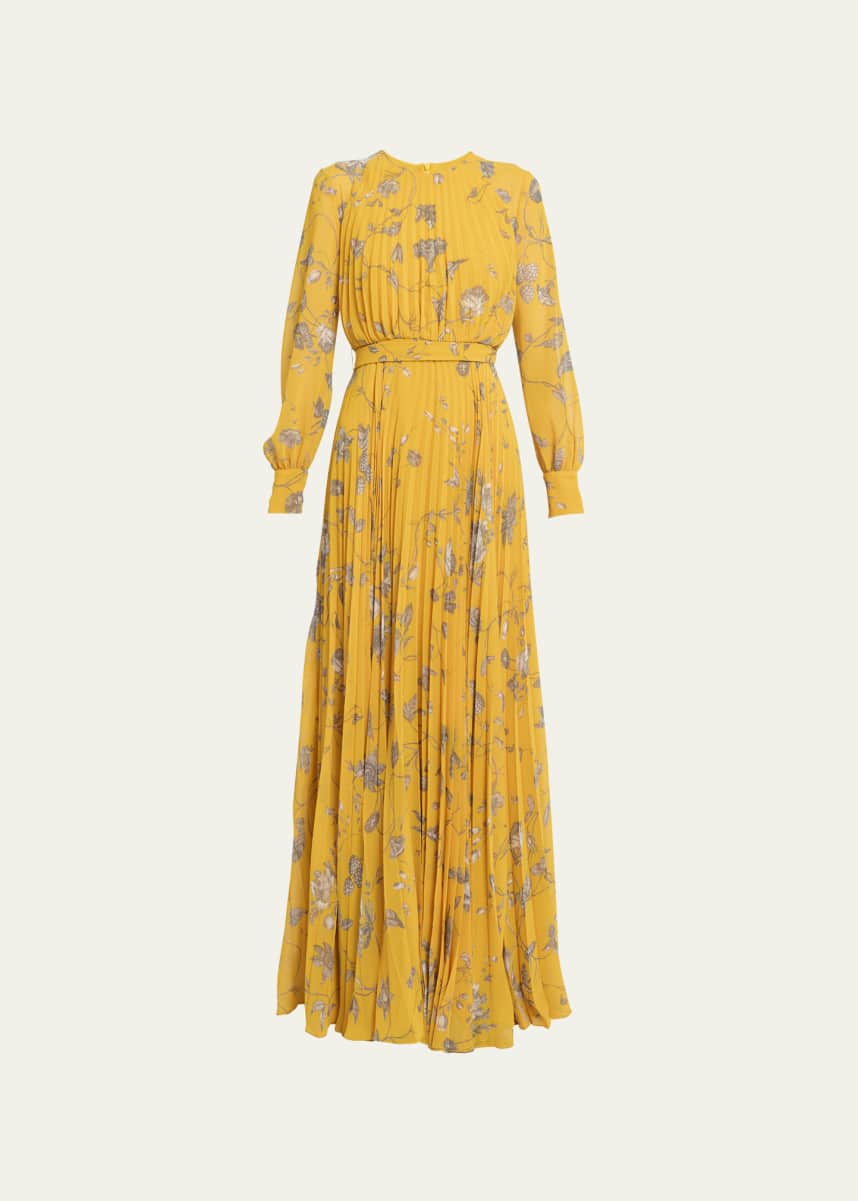Erdem Floral-Print Pleated Self-Tie Gown