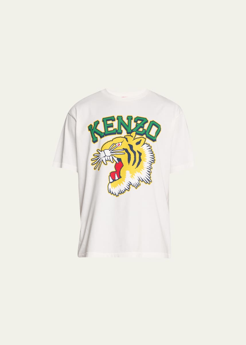 Kenzo White Cotton T-Shirt with Orange Tiger Print