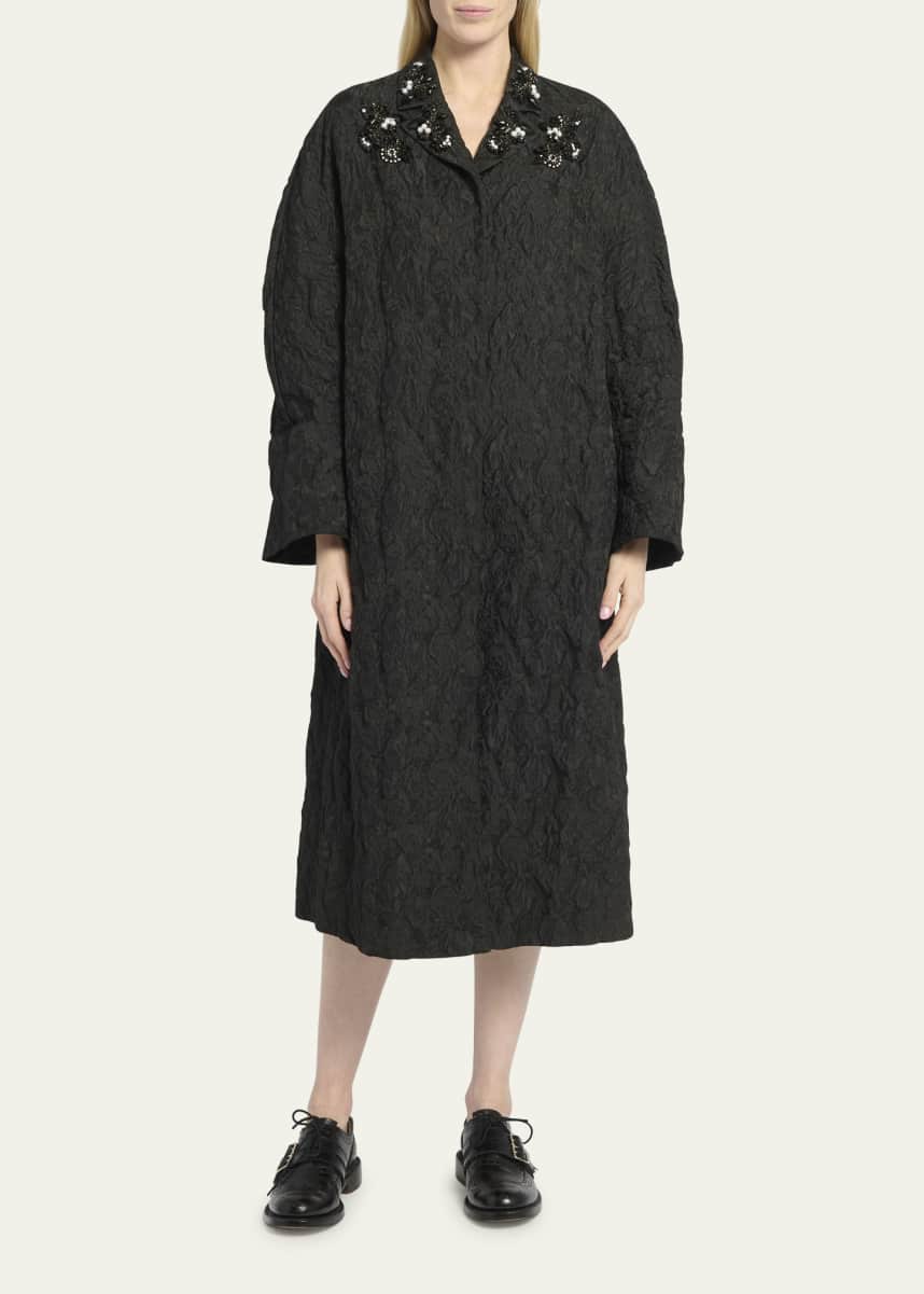 Erdem Crystal Embellished Brocade Ankle Coat